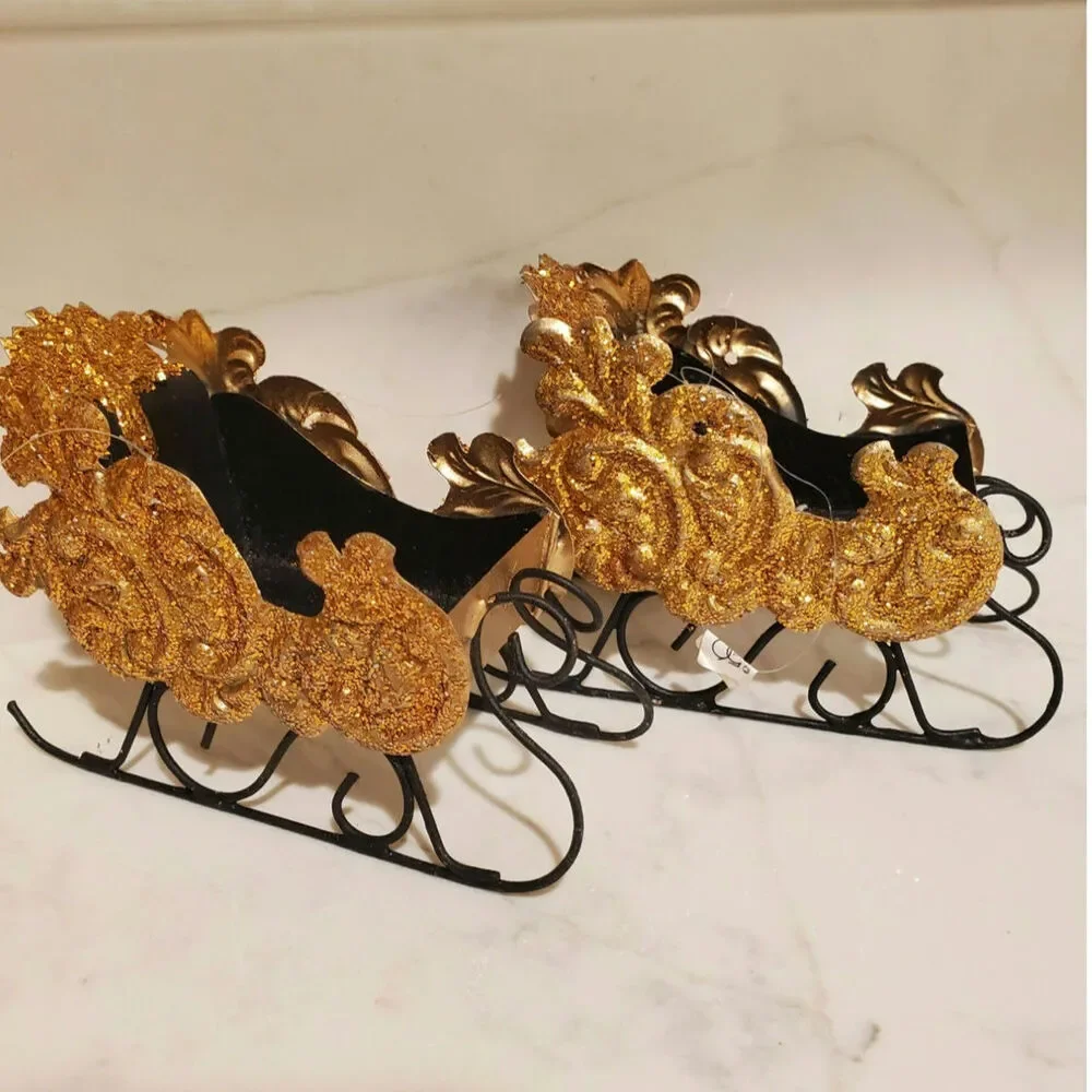 Set of 9 NEW Department 56 Golden Glitter Christmas Ornaments Cherub Sleigh